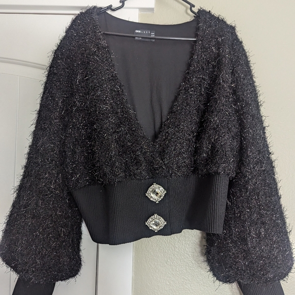 ASOS Luxe Curve Black V Neck Cardigan with Rhinestone embellishments - Picture 5 of 5
